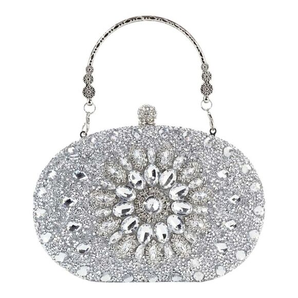 Gorgeous Rhinestone Bling Silver Evening Handbag Purse - Picture 1 of 7